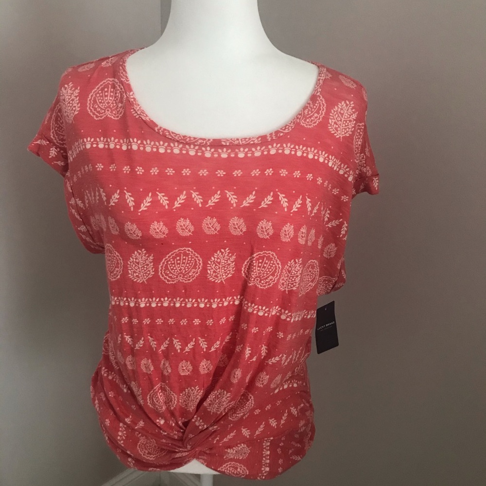 Lucky brand tee shirt top knotted front medium new